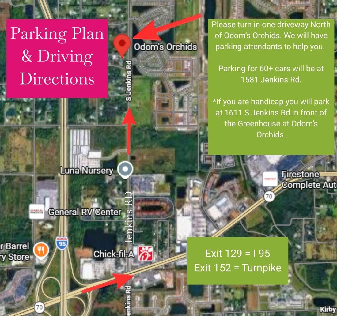 Map showing where to park at 1581 S Jenkins Rd and walk to the nursery